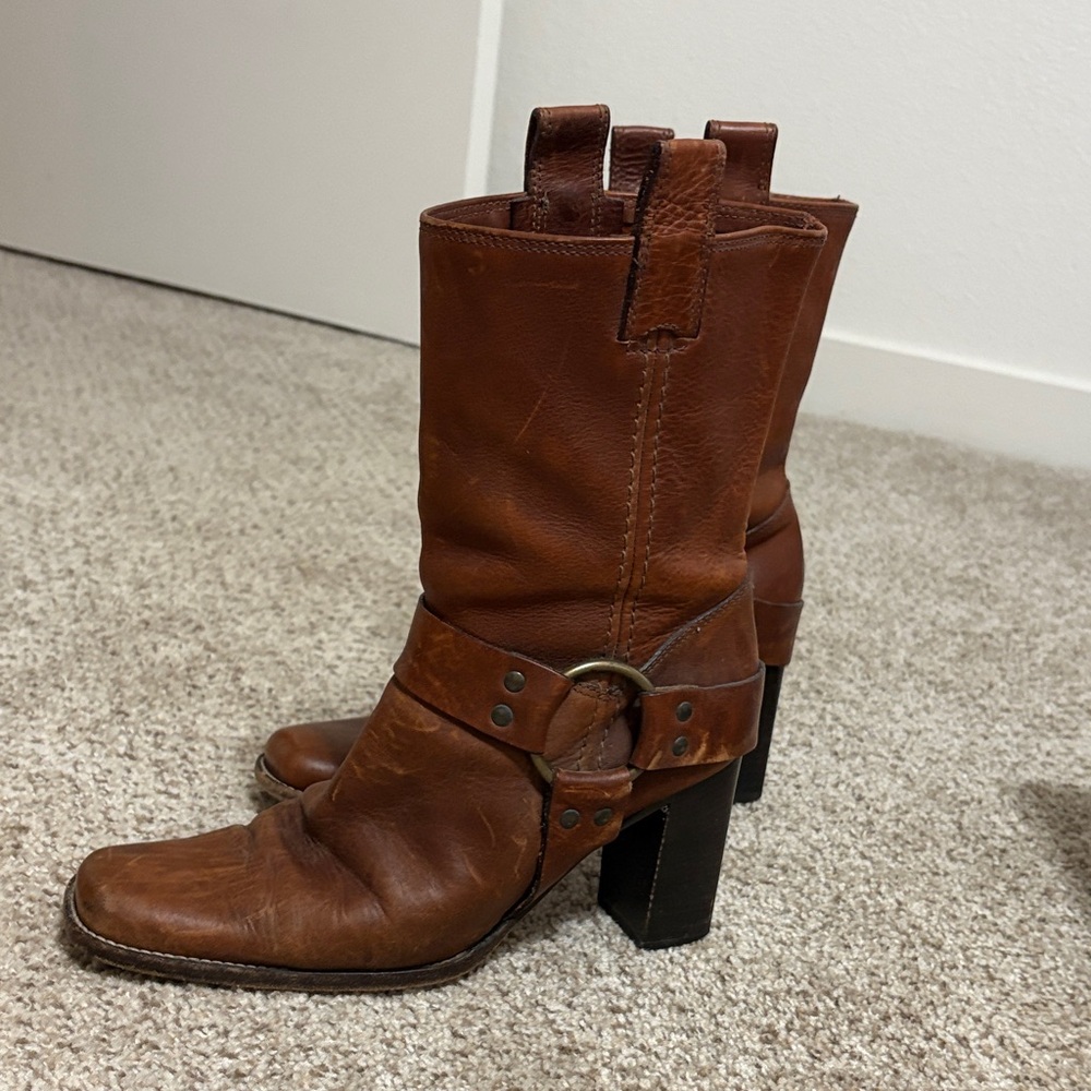 Vintage Michael Kors Chestnut Brown Leather Mid-Calf Heeled Boots - Picture 5 of 5